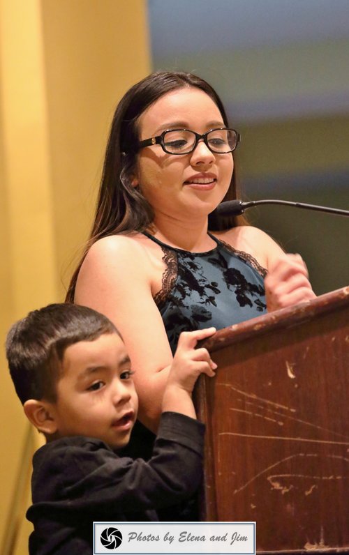 Mother with her son on stage