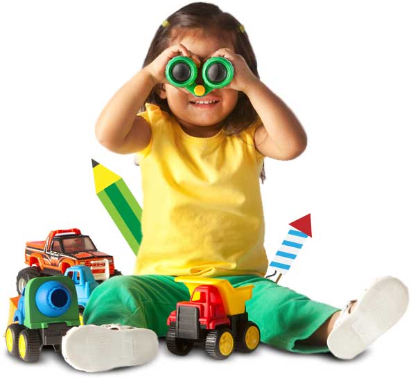 Little girl playing with toys