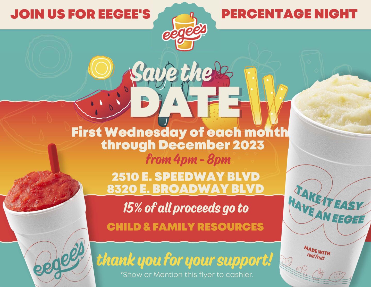 Fundraiser Percentage Nights With Eegee's Child & Family Resources